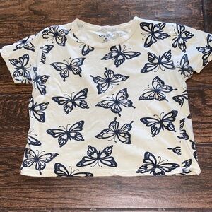 On Fire Tee with Navy Butterfly Print Size M